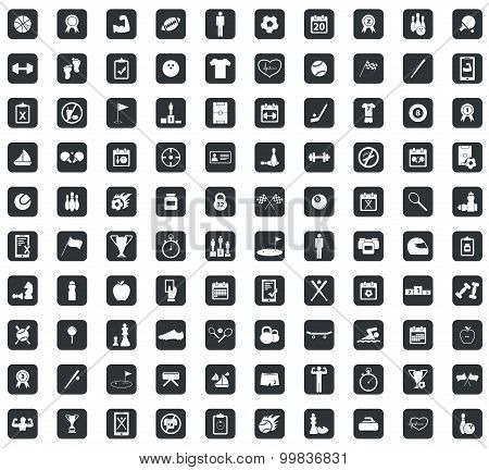 100 Sport icons set, square, black