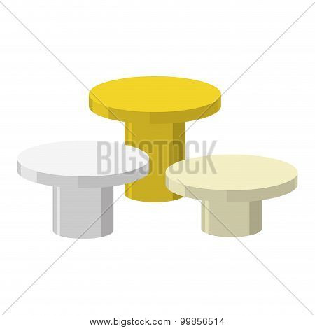 Sports Round Podium On A White Background. Three Prizes: Gold, Silver And Bronze. Vector Illustratio