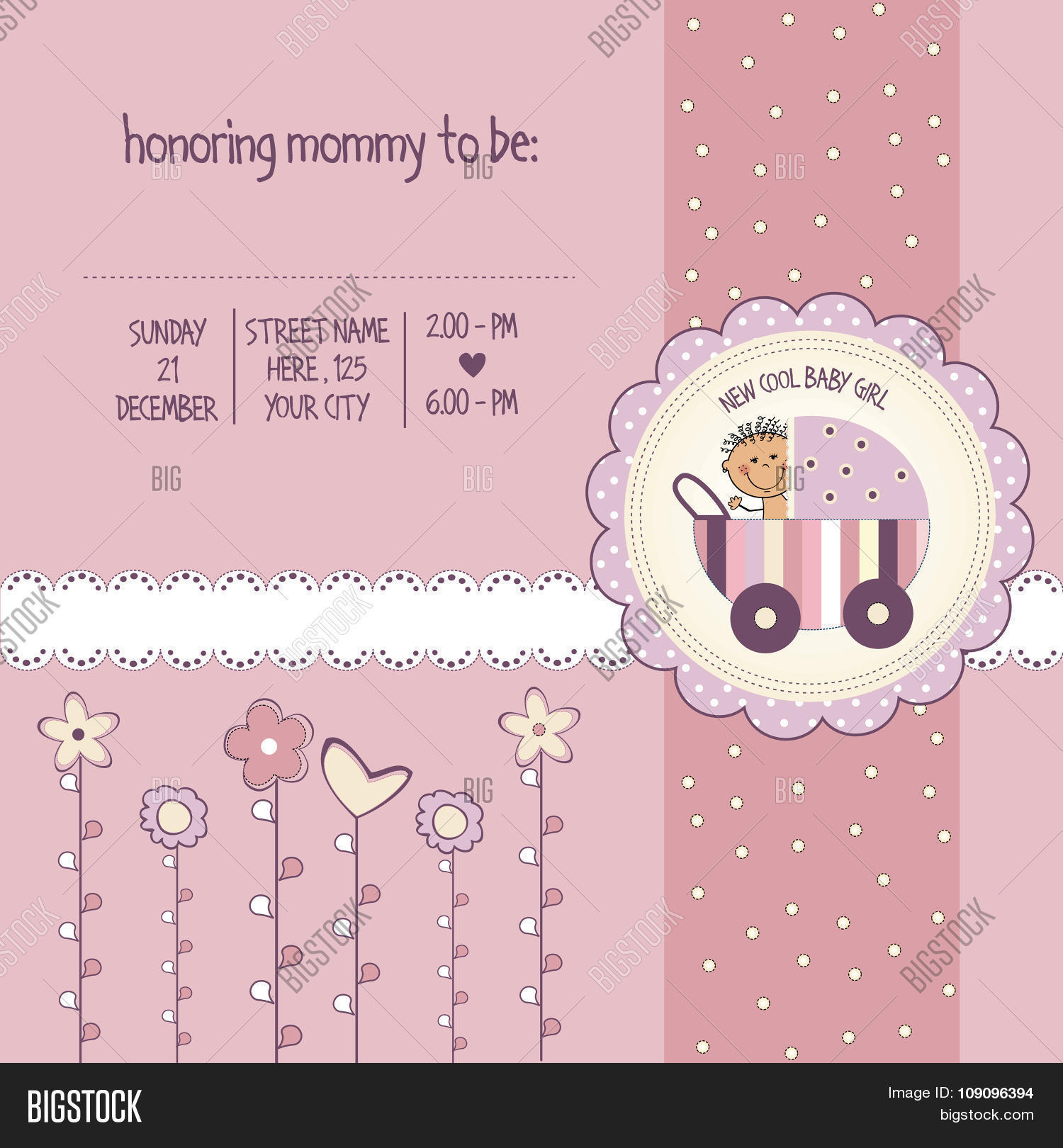 Baby Girl Shower Card Vector &amp; Photo (Free Trial) | Bigstock