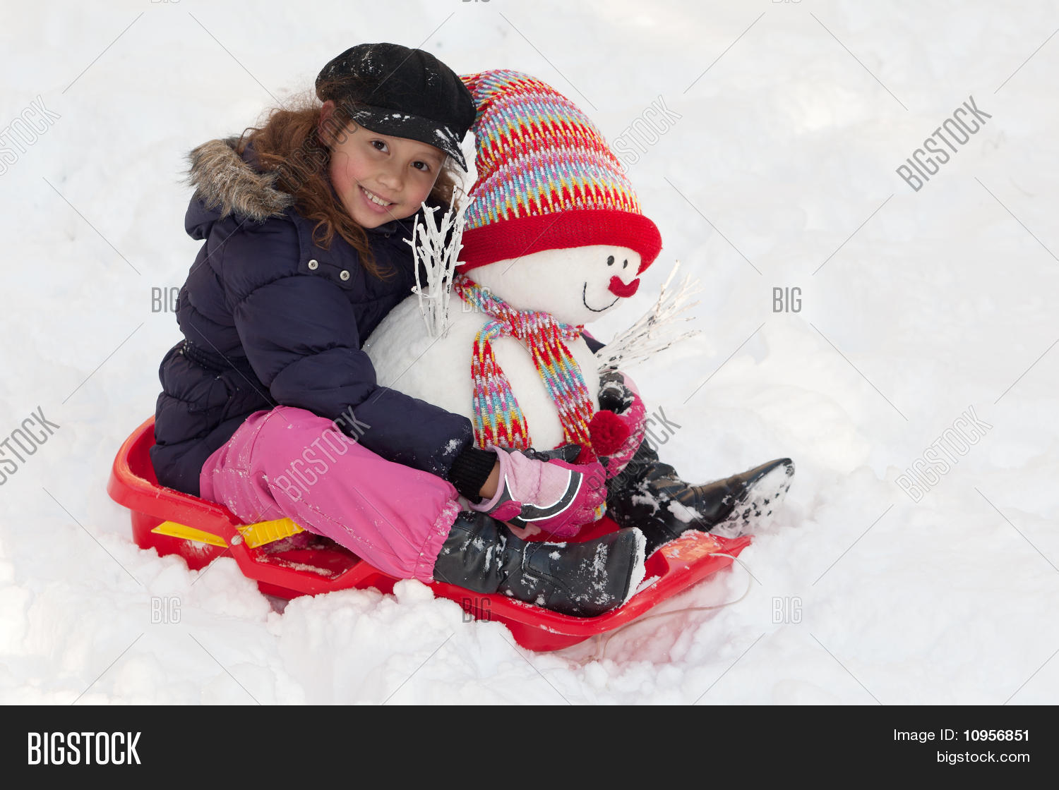 Girl Toboggan Snowman Image & Photo (Free Trial) Bigstock