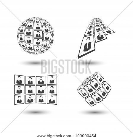 Icons Of People. Concept Of Television. Information Space. Monochrome Icons In The Perspective.