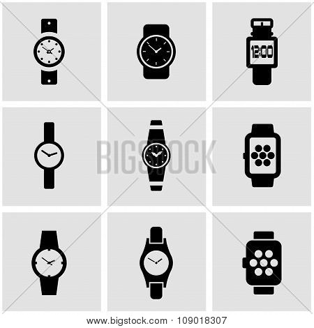 Vector black wristwatch icon set