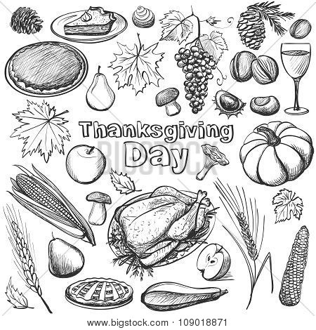 Hand drawn vector illustration - Thanksgiving day.