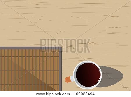 Wooden Desk With A Cup Of Coffee