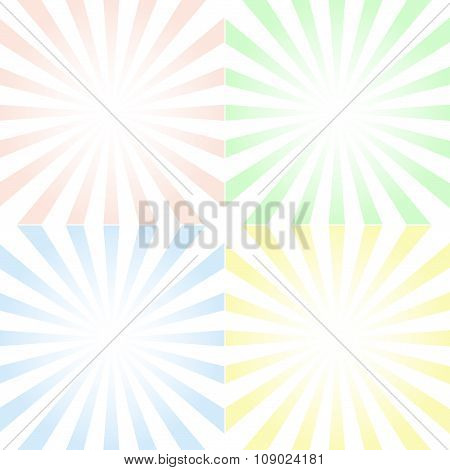 Set Of Backgrounds With Centered Symmetrical Rays And Gradient, In Vector