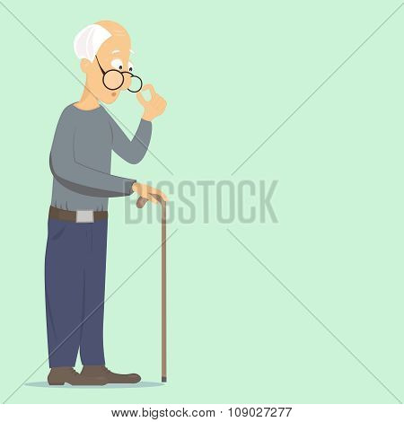 old man corrects glasses, thinking about everyday problems