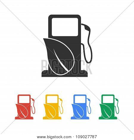 Gas Station With Leaves Icon.