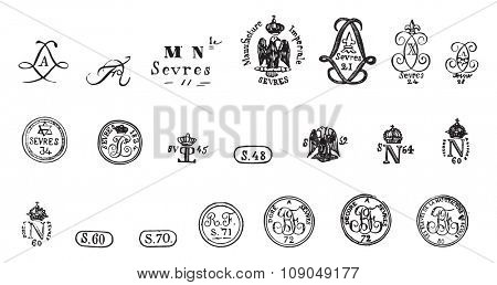 Sevres Brands, vintage engraved illustration. Industrial encyclopedia E.-O. Lami - 1875.