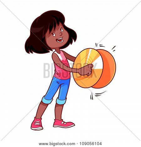 Cheerful Girl Playing On The Cymbals