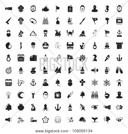 Sea 100 Icons Universal Set For Web And Mobile Flat