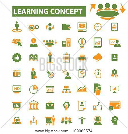 learning, education, business training  icons, signs vector concept set for infographics, mobile, website, application
