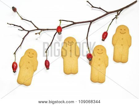Christmas ginger man cakes on white background