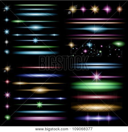 Vector Sparkle Collection with a lot of different Shapes: circolar lightning , point of lights, sparkle bars, cross sparkles. Ready to copy and past on whatever background