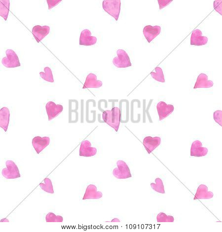 Watercolor hearts seamless background