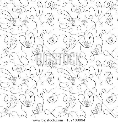 Black and white curves and birds background.