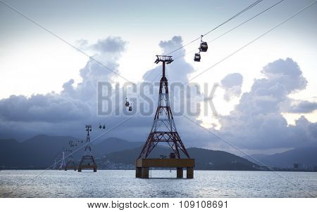 CAM RANH, VIETNAM - NOVEMBER 21, 2015: Vinpearl funicular at night.