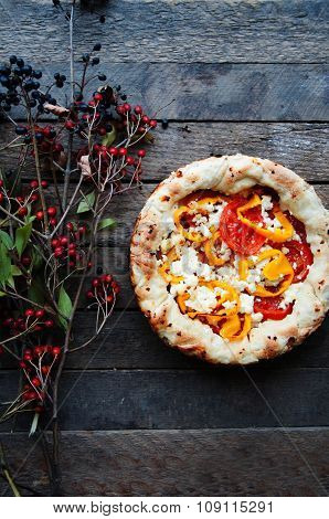 Vegetable ragout , vegetable casserole with tomato, food close up. Vegetable ragout on wood table, c