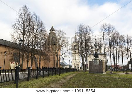 Suzdal, Russia -06.11.2015. Square in front of St. Euthymius monastery at Suzdal was built 16th cent