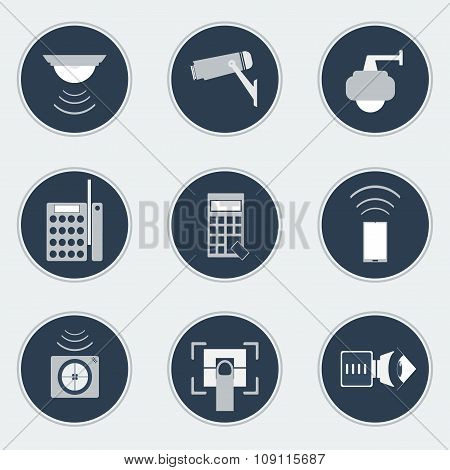 Icon set of security soultion for protection place. Vector illustration.
