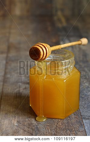 Honey In A Glass Jar.