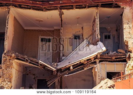 City destroyed building. the aftereffec of the disaster