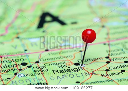 Raleigh pinned on a map of USA