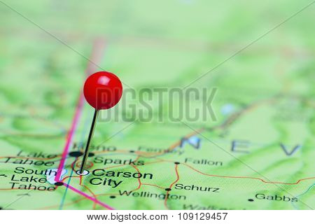 Carson City pinned on a map of USA