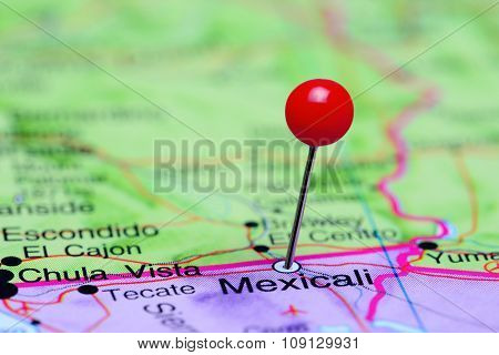 Mexicali pinned on a map of Mexico