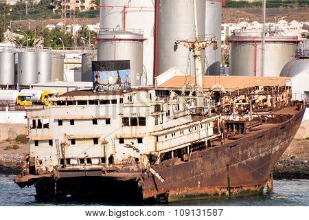 Abandoned Metal Rusty  Ship