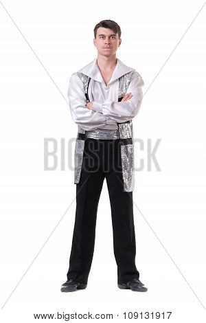 Young and stylish modern ballet dancer, isolated on white. Full body.