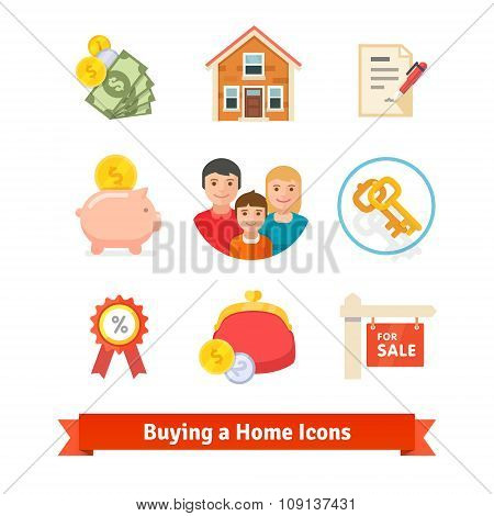Real estate, house mortgage, loan, buying icons