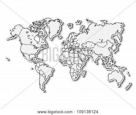 Hand drawn realistic world map.