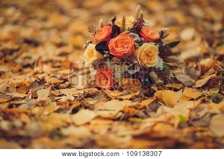 Bridal bouquet, leaves, autumn
