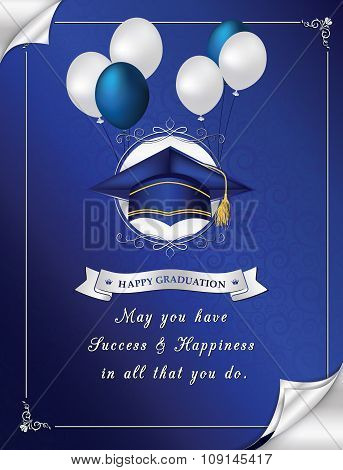 Blue Happy Graduation greeting card for print