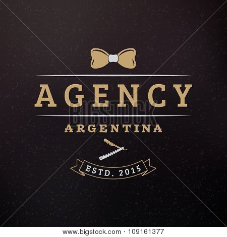 Hipster Bow-tie And Straight Razor. Vintage Retro Design Elements For Logotype, Insignia, Badge, Lab