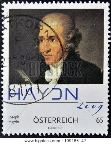 AUSTRIA - CIRCA 2009: A stamp printed in Austria shows Joseph Haydn