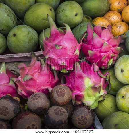 Open Air Fruit Market In The Village In Bali, Indonesia.