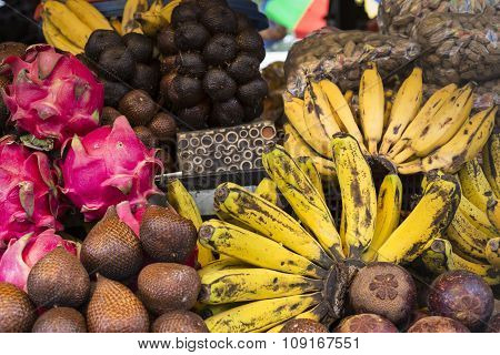 Open Air Fruit Market In The Village In Bali, Indonesia.