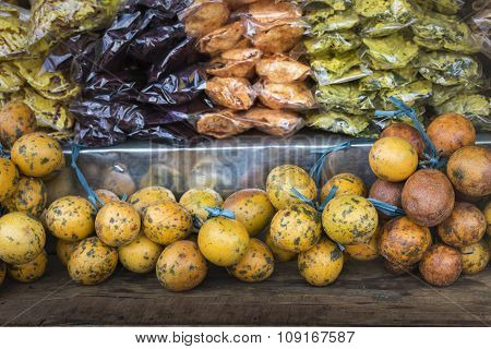 Open Air Fruit Market In The Village In Bali, Indonesia.