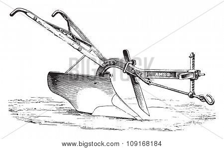 Plow Eckert, American genre, vintage engraved illustration. Industrial encyclopedia E.-O. Lami - 1875. 