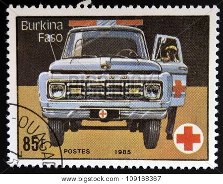 BURKINA FASO - CIRCA 1985: stamp printed byin Burkina Faso shows Ambulance circa 1985