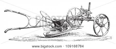 Plow with limber, Eckert, reversed view its wall, vintage engraved illustration. Industrial encyclopedia E.-O. Lami - 1875. 