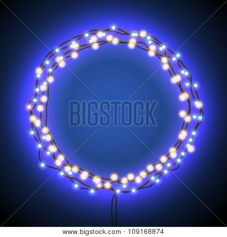 Round frame with garlands and lights