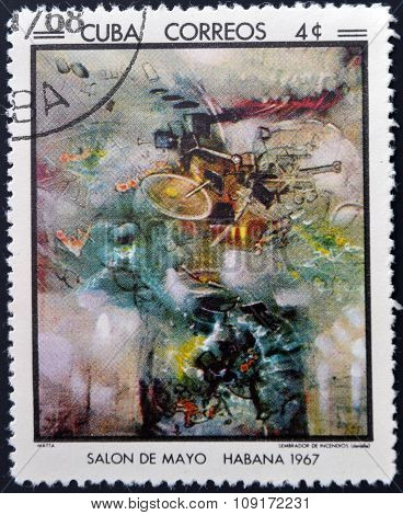 Stamp printed in Cuba commemorative to May Salon 1967 shows Sower of Fires by Matta