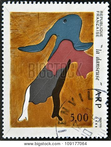 FRANCE - CIRCA 1986: A stamp printed in France shows the dancer by Jean Arp circa 1986