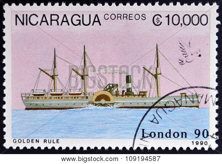 NICARAGUA - CIRCA 1990: A stamp printed in Nicaragua shows Ship circa 1990