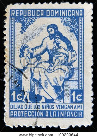 DOMINICAN REPUBLIC - CIRCA 1963: A stamp printed in Dominican Republic shows Jesus of Nazareth