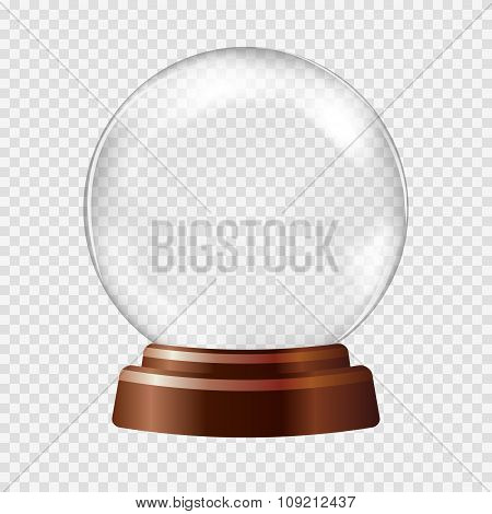 Snow globe. Big white transparent glass sphere on a stand with glares and highlights