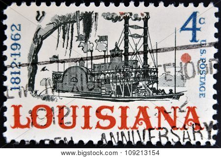 A stamp printed in USA dedicated to Louisiana (1812-1962) circa 1962
