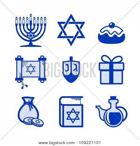 Jewish Holiday Hanukkah icons set
